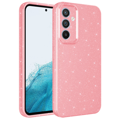 Galaxy S24 FE Kılıf Kamera Korumalı Simli Lüks Zore Koton Kapak Açık Pembe