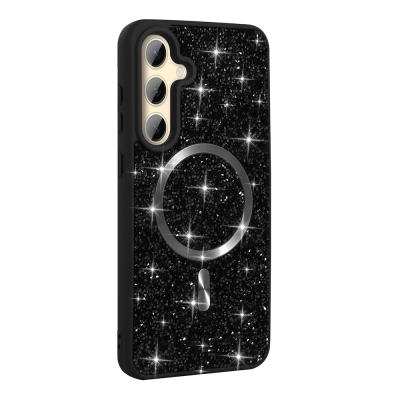 Galaxy S24 FE Kılıf Pırlanta Tasarımlı M-safe Şarj Özellikli Zore Mozaik Silikon Kapak Siyah