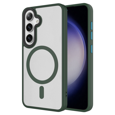 Galaxy S24 FE Kılıf Sert PC Arka Yüzey Wireless Şarj Özellikli Zore Flet M-safe Kapak Yeşil