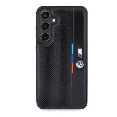 Galaxy S24 Plus Case BMW Original Licensed M Logo Three Color Striped Perforated Detail Line Cover Black