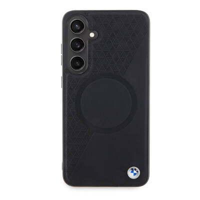 Galaxy S24 Plus Case BMW Original Licensed Magsafe Half Textured Circle Leather Cover with Charging Feature Black