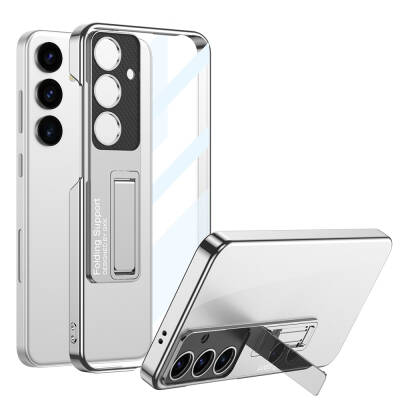 Galaxy S24 Plus Case Camera Protected Transparent Design Zore Lego Stand Cover Silver