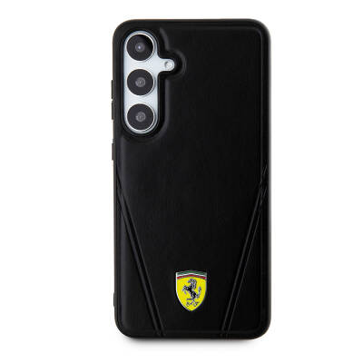 Galaxy S24 Plus Case Ferrari Original Licensed Hot Print V-Line Leather Cover with Magsafe Charging Feature Black