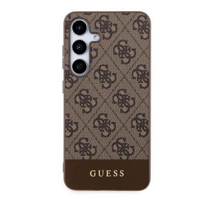 Galaxy S24 Plus Case Guess Original Licensed PU Leather Cover with Stripe Logo Design Brown