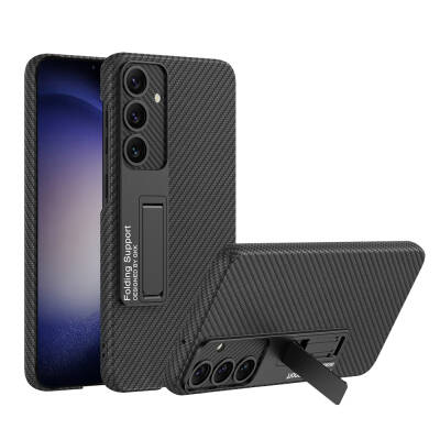 Galaxy S24 Plus Case Zore Kıpta Stand Cover Siyah Karbon