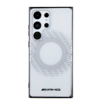 Galaxy S24 Ultra Case AMG Original Licensed Magsafe Charging Featured Rhombus Patterned Transparent Cover Colorless