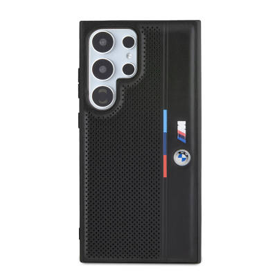 Galaxy S24 Ultra Case BMW Original Licensed M Logo Three Color Striped Perforated Detail Line Cover Black