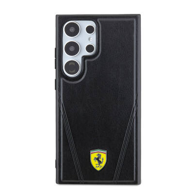 Galaxy S24 Ultra Case Ferrari Original Licensed Hot Print V Striped Leather Cover with Magsafe Charging Feature Black