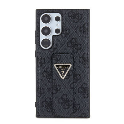 Galaxy S24 Ultra Case Guess Original Licensed 4G Patterned Triangle Logo Leather Cover with Stand Black