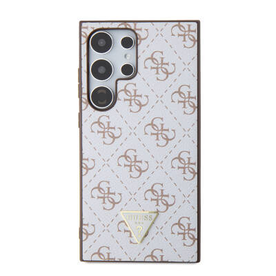 Galaxy S24 Ultra Case Guess Original Licensed PU Triangle Logo 4G Patterned Cover White