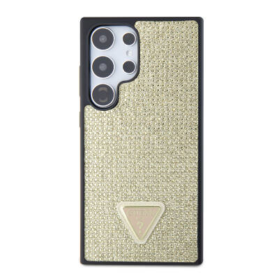 Galaxy S24 Ultra Case Guess Original Licensed Stone Back Cover with Triangle Logo Gold