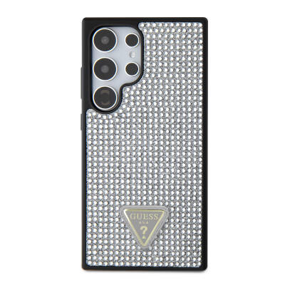 Galaxy S24 Ultra Case Guess Original Licensed Stone Back Cover with Triangle Logo Silver