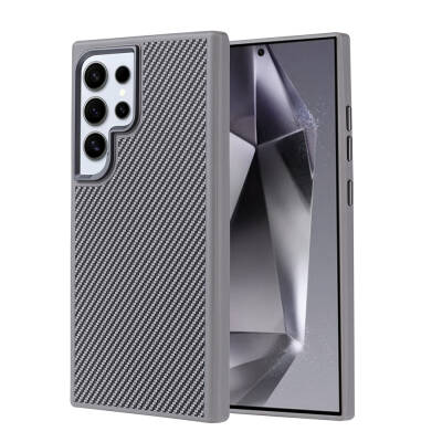 Galaxy S24 Ultra Case Magsafe Charging Feature Carbon Fiber Look Zore Troy Cover Silver