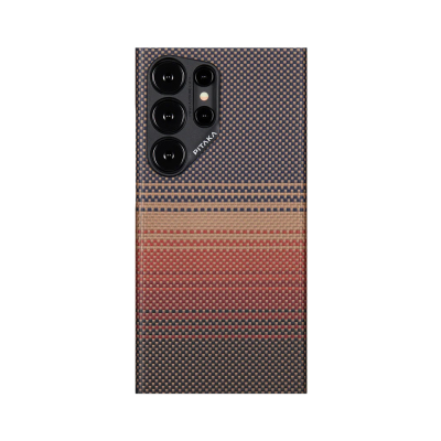 Galaxy S24 Ultra Case Magsafe Charging Featured Aramid Fiber Pitaka Tactile Woven Sunset-Moonrise Series Sunset Cover Brown