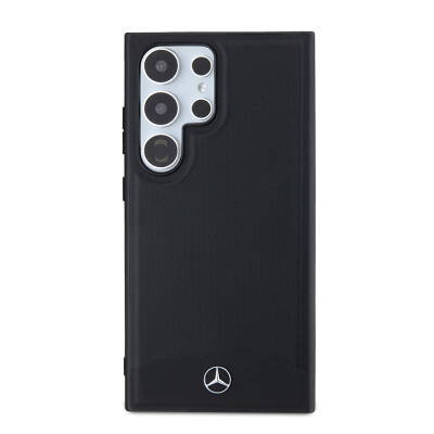 Galaxy S24 Ultra Case Mercedes Benz Original Licensed Leather Textured Plain Cover with Magsafe Charging Feature Black