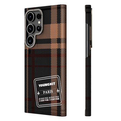 Galaxy S24 Ultra Case Plaid Patterned Youngkit Gezhi Series Cover Brown