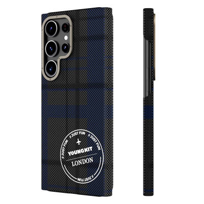 Galaxy S24 Ultra Case Plaid Patterned Youngkit Gezhi Series Cover Blue