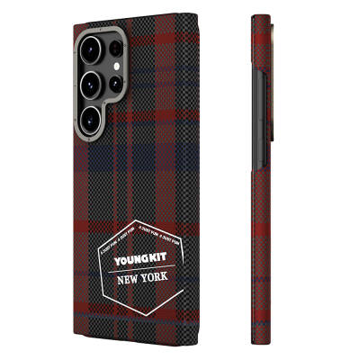 Galaxy S24 Ultra Case Plaid Patterned Youngkit Gezhi Series Cover Red