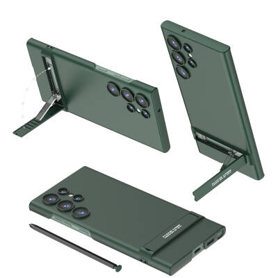 Galaxy S24 Ultra Case Zore Camera Protection Vertical Stand Ays Cover Dark Green