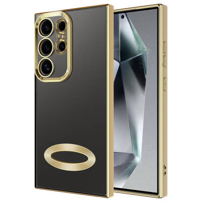 Galaxy S24 Ultra Kılıf Kamera Korumalı Logo Gösteren Zore Omega Kapak Gold