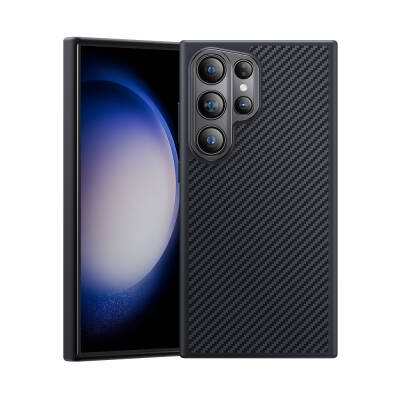 Galaxy S24 Ultra Kılıf Karbon Fiber Magsafe Şarj Özellikli Benks Hybrid ArmorPro 600D Kevlar Kapak Siyah