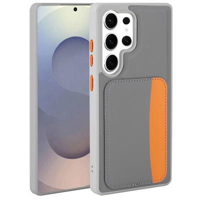 Galaxy S24 Ultra Kılıf Kartlıklı Zore X-Kart Silikon Kapak Koyu Gri