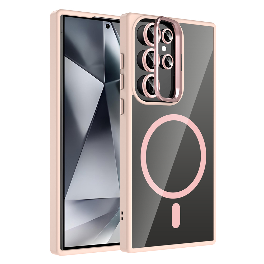 Galaxy S24 Ultra Kılıf Standlı ve Kamera Lens Hediyeli M-Safe Şarj Özellikli Zore Etro Kapak - 1
