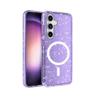 Galaxy S25 Case Magsafe Charging Feature Shining Glitter Transparent Colorful Zore Allstar Cover Purple