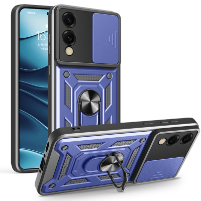 Galaxy S25 Edge Kılıf Magnetik Standlı Kamera Korumalı Zore Sürgülü Vega Kapak Mavi