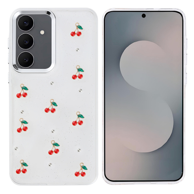 Galaxy S25 FE Case Airbag Design Glittery Transparent Zore Kutup Cover Kiraz