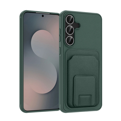 Galaxy S25 FE Case with Card Holder TPU Zore Bikart Cover Dark Green