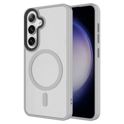 Galaxy S25 FE Kılıf Sert PC Arka Yüzey Wireless Şarj Özellikli Zore Flet M-safe Kapak Gri