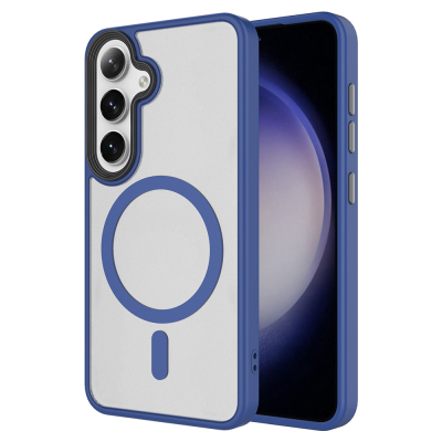 Galaxy S25 FE Kılıf Sert PC Arka Yüzey Wireless Şarj Özellikli Zore Flet M-safe Kapak Lacivert