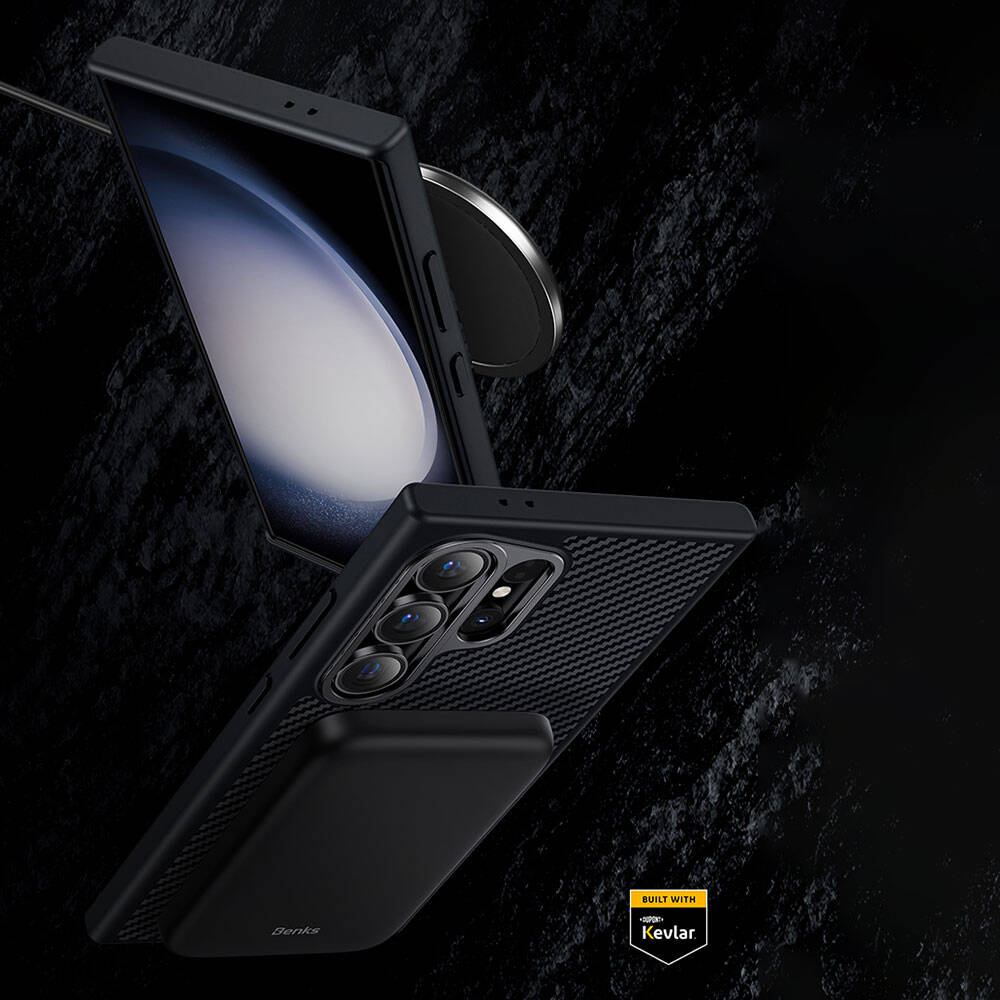 Galaxy S25 Kılıf Karbon Fiber M-safe Şarj Özellikli Benks Hybrid ArmorPro 600D Kevlar Kapak - 14