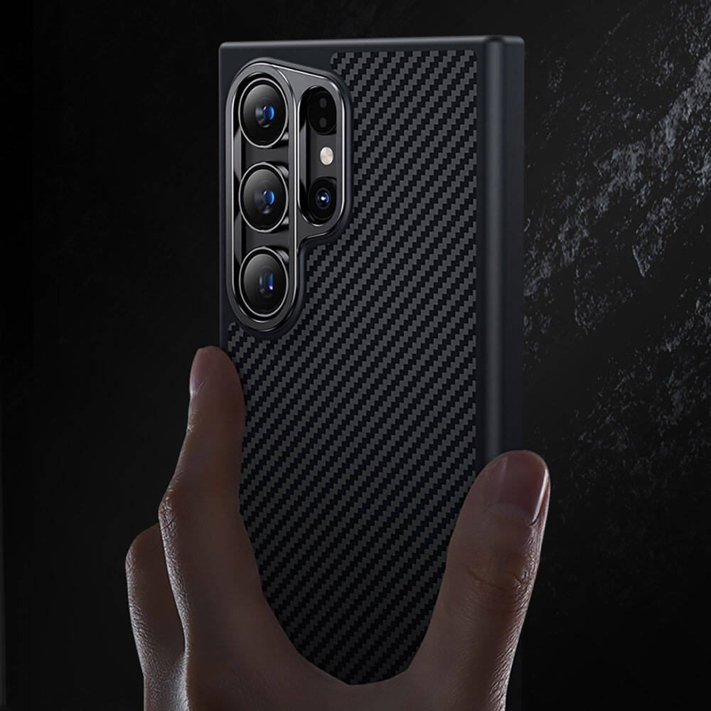 Galaxy S25 Kılıf Karbon Fiber M-safe Şarj Özellikli Benks Hybrid ArmorPro 600D Kevlar Kapak - 16