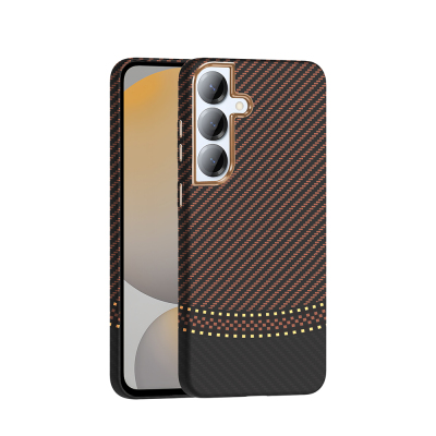 Galaxy S25 Plus Case M-safe Charging Feature Carbon Fiber Look Zore Gros Cover Gold-Siyah