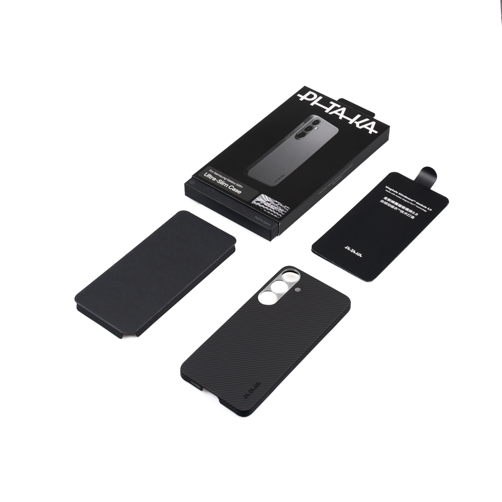Galaxy S25 Plus Case Magsafe Charging Feature 600D Aramid Fiber Pitaka Ultra-Slim Classic Series Black-Grey Twill Cover - 7
