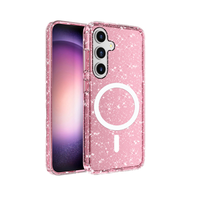 Galaxy S25 Plus Case Magsafe Charging Feature Shining Glitter Transparent Colorful Zore Allstar Cover Pink