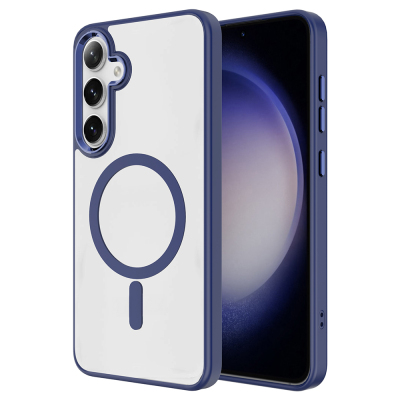 Galaxy S25 Plus Case Zore Chrome Magsafe Silicone Cover with Magsafe Charging Feature Navy blue