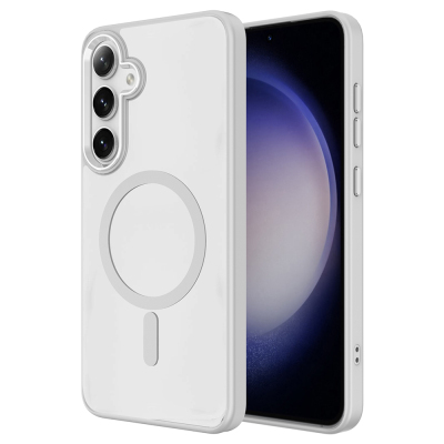 Galaxy S25 Plus Case Zore Chrome Magsafe Silicone Cover with Magsafe Charging Feature Grey