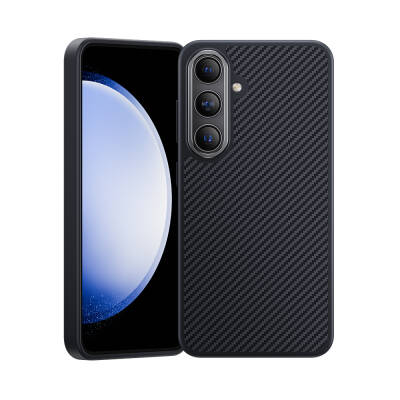 Galaxy S25 Plus Kılıf Karbon Fiber M-safe Şarj Özellikli Benks Hybrid ArmorPro 600D Kevlar Kapak Siyah