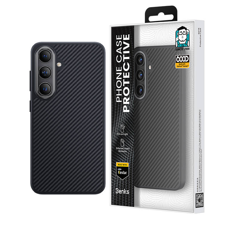 Galaxy S25 Plus Kılıf Karbon Fiber M-safe Şarj Özellikli Benks Hybrid ArmorPro 600D Kevlar Kapak - 5