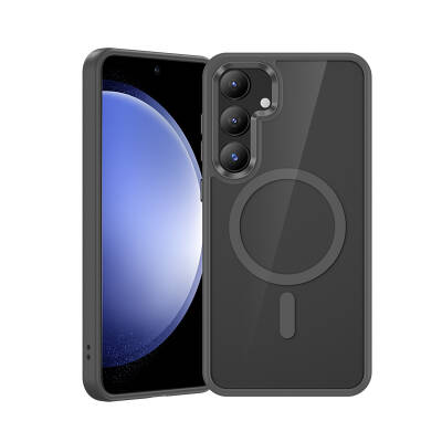 Galaxy S25 Plus Kılıf M-safe Şarj Özellikli Şeffaf Arka Yüzey Benks MagClap TPU Çerçeve Kapak Gri