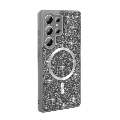 Galaxy S25 Ultra Case Diamond Design Magsafe Charging Feature Zore Mosaic Silicone Cover Titanyum-Gri