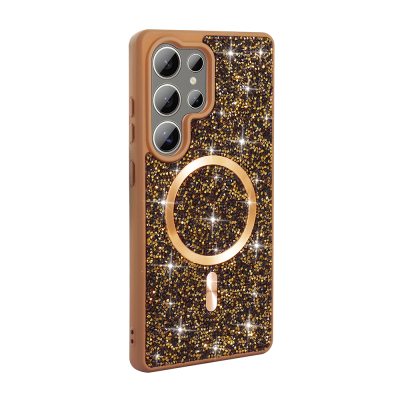 Galaxy S25 Ultra Case Diamond Design Magsafe Charging Feature Zore Mosaic Silicone Cover Desert Titanyum