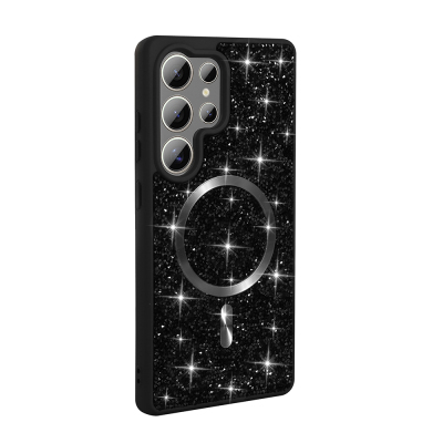 Galaxy S25 Ultra Case Diamond Design Magsafe Charging Feature Zore Mosaic Silicone Cover Black