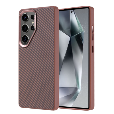 Galaxy S25 Ultra Case Magsafe Charging Feature Carbon Fiber Look Zore Troy Cover Gold