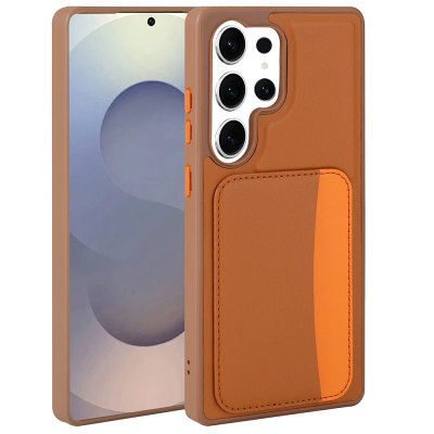 Galaxy S25 Ultra Case with Card Holder Zore X-Card Silicone Cover Brown