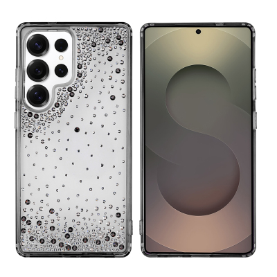 Galaxy S25 Ultra Kılıf Airbag Tasarımlı Damla Taşlı Şeffaf Zore Pera Silikon Kapak Siyah