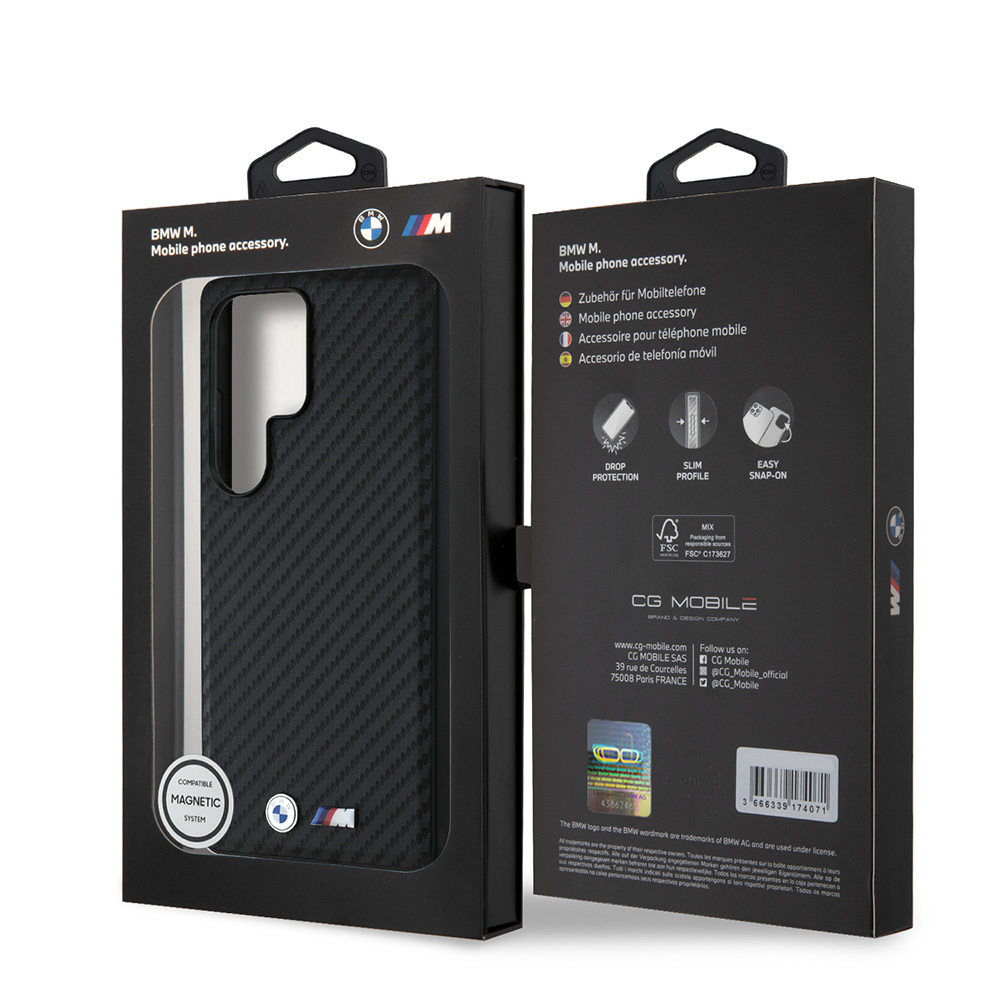 Galaxy S25 Ultra Kılıf BMW Orjinal Lisanslı M-safe Şarj Özellikli Karbon Fiber Tasarımlı ve Metal Logolu PU Deri Kapak - 9